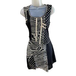 Mechant BOHO Black & White Sleeveless Asymmetrical Long Tank  S